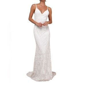 Lulus Everlasting Passion White Sequin Beaded Backless Maxi Dress